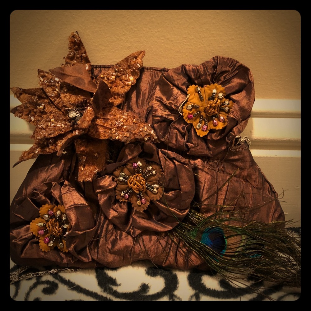 NWT Bronze peacock bag with shoulder strap.